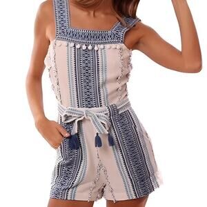 Saylor Boho‎ Coastal Mazzy Tassel Woven Embroidered Sleeveless Romper Size S